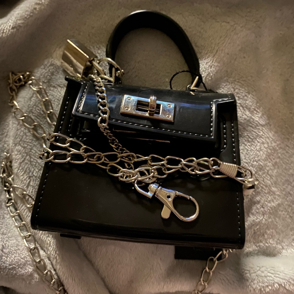 Kendall & Kylie Black and Silver Mini Bag with Chain Detail